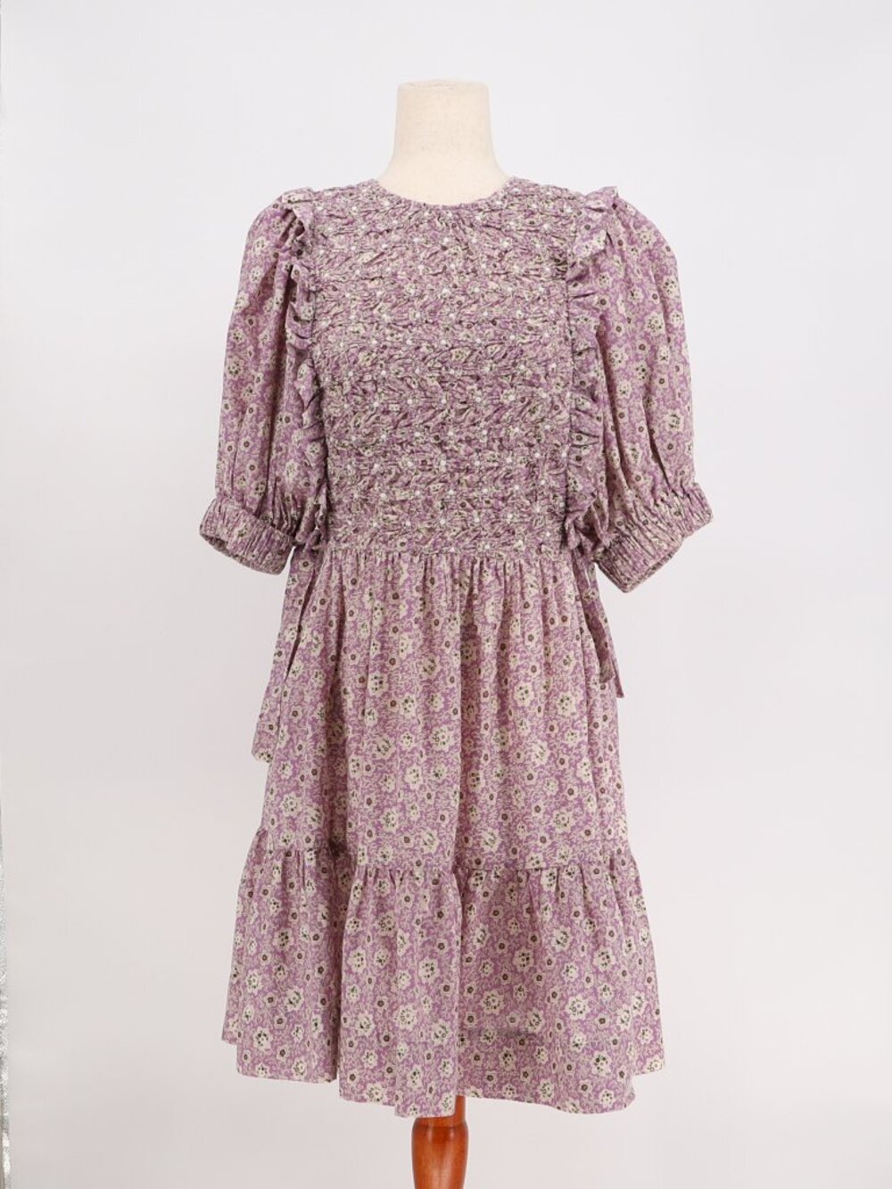 SEA New York Ida Floral Puff Sleeve Smocked Mini Dress in Lilac Size M